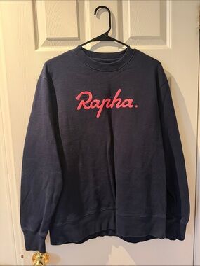 180 - Rapha Navy Crewneck Sweatshirt with Pink Script Logo